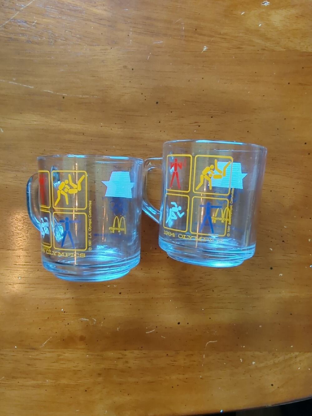 Set of 2 Vintage Glass McDonald’s Olympics Coffee Cup Mugs 1984 LA Olympics
